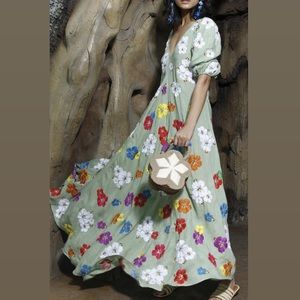 All Things Mochi Green Tila Linen Maxi Dress